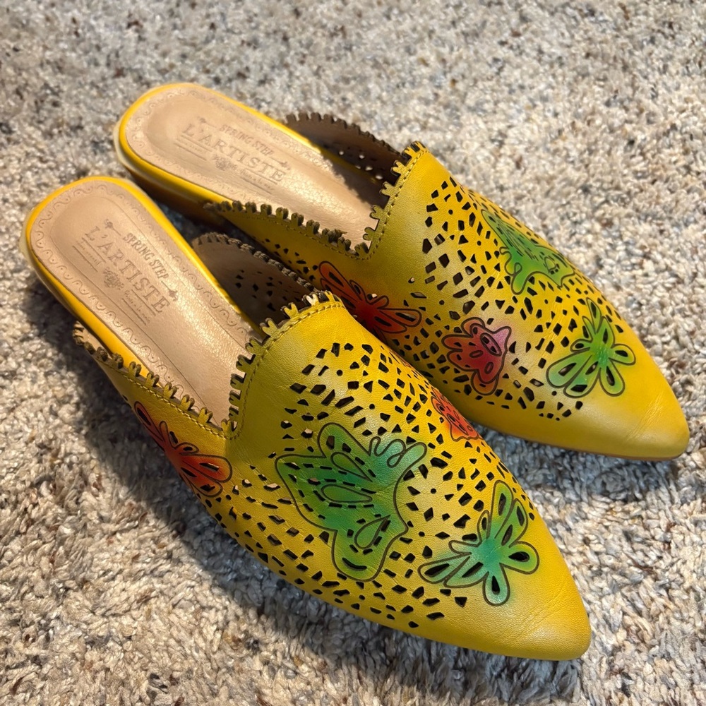 L'Artiste by Spring Step Yellow Floral Leather Mules